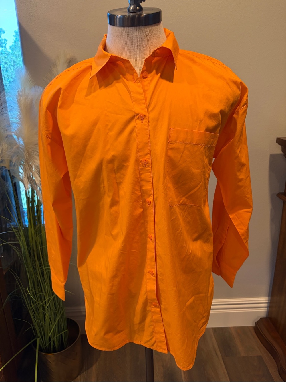 NWOT LOFT Women’s Orange Button-Down Shirt w/ Chest Pocket - Sz L
